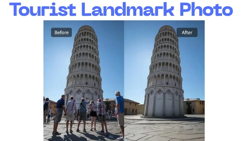 Tourist landmark with crowds present — before AI cleanup